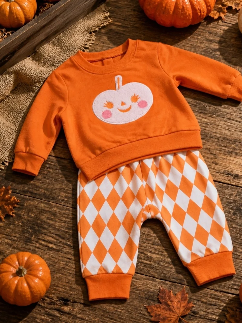 Cat & Jack Orange Pumpkin Applique Two-Piece Sweatsuit Set Sz 0/3 Months NEW